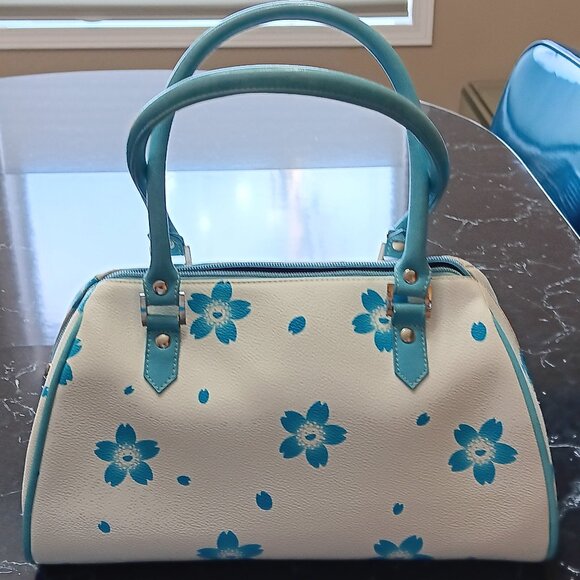 Rare Vintage Claude Betty Smiling Daffodil Flower Power Purse Bag Blue White - Picture 1 of 16
